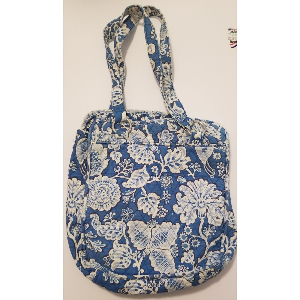 Vera Bradley Handbag Blue & White Floral Satchel Double Handle Quilted